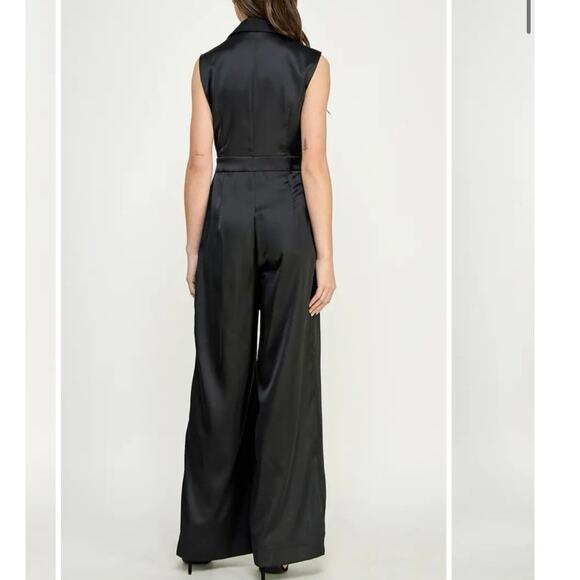 KOKO + MASON Plunge Neck Satin Jumpsuit SzM wedding guest formal event - Picture 3 of 6